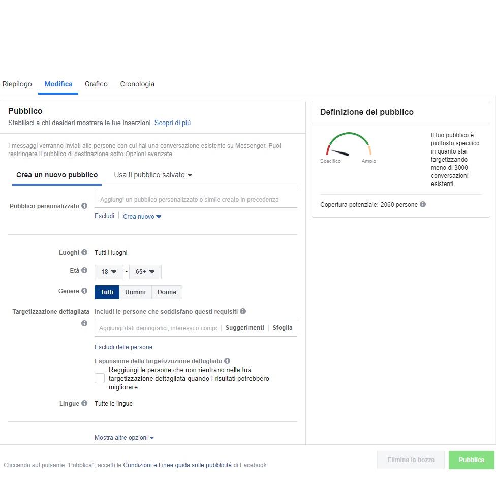 scegliere target su Facebook Business Manager